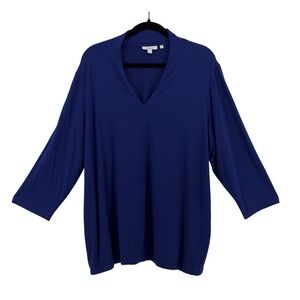 Chico's Top Womens 4 XXL Blue Rayon Blend Nautical Professional Church Solid